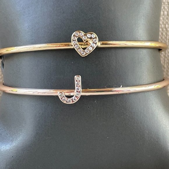 Jewelry - Bracelet Letter J and Heart Gold Tone Rose Gold Tone Fashion Jewelry set of 2